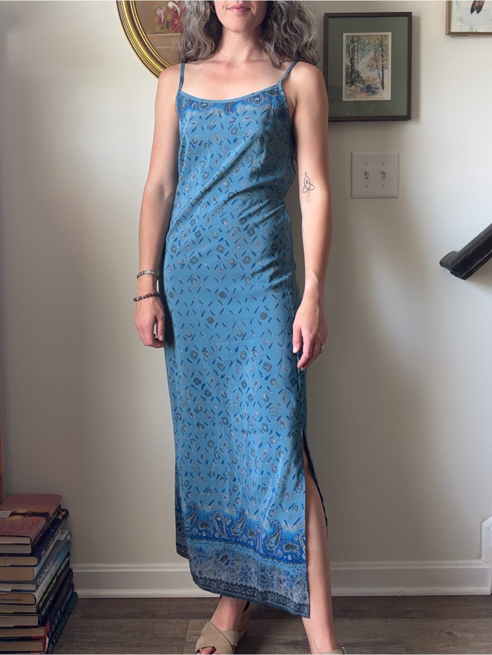 Vintage California Concepts Blue Paisley Slip Maxi Dress